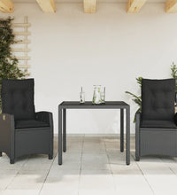 3-tlg. Garten-Essgruppe mit Kissen Schwarz Poly Rattan