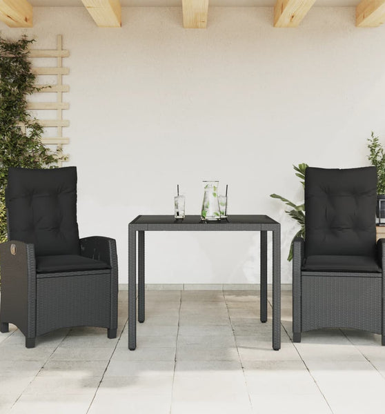 3-tlg. Garten-Essgruppe mit Kissen Schwarz Poly Rattan