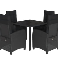 5-tlg. Garten-Essgruppe mit Kissen Schwarz Poly Rattan