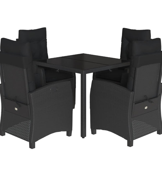 5-tlg. Garten-Essgruppe mit Kissen Schwarz Poly Rattan