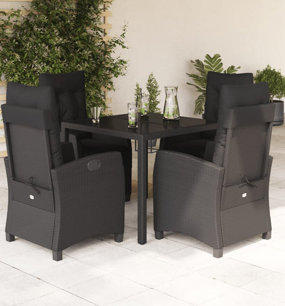 5-tlg. Garten-Essgruppe mit Kissen Schwarz Poly Rattan