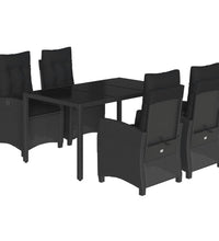 5-tlg. Garten-Essgruppe mit Kissen Schwarz Poly Rattan