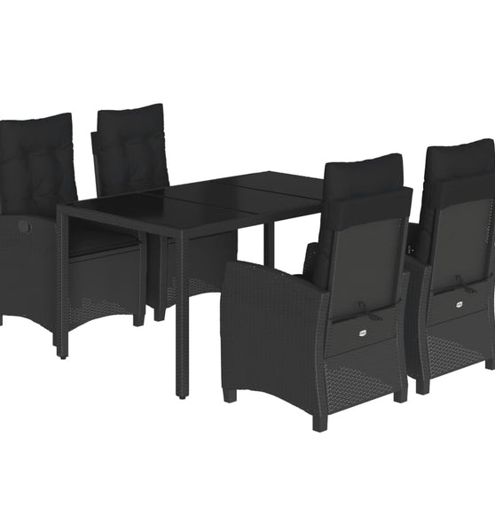5-tlg. Garten-Essgruppe mit Kissen Schwarz Poly Rattan