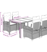 5-tlg. Garten-Essgruppe mit Kissen Schwarz Poly Rattan