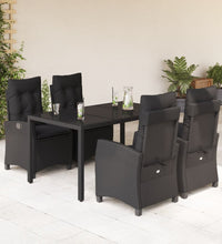 5-tlg. Garten-Essgruppe mit Kissen Schwarz Poly Rattan