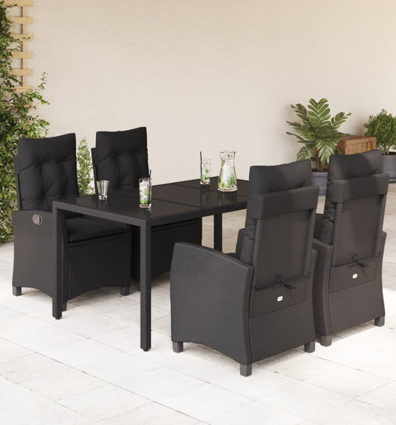 5-tlg. Garten-Essgruppe mit Kissen Schwarz Poly Rattan