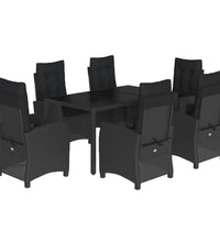 7-tlg. Garten-Essgruppe mit Kissen Schwarz Poly Rattan
