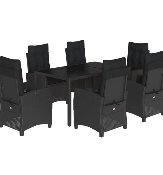 7-tlg. Garten-Essgruppe mit Kissen Schwarz Poly Rattan