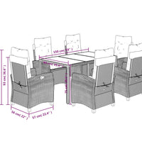 7-tlg. Garten-Essgruppe mit Kissen Schwarz Poly Rattan