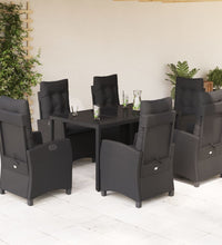 7-tlg. Garten-Essgruppe mit Kissen Schwarz Poly Rattan