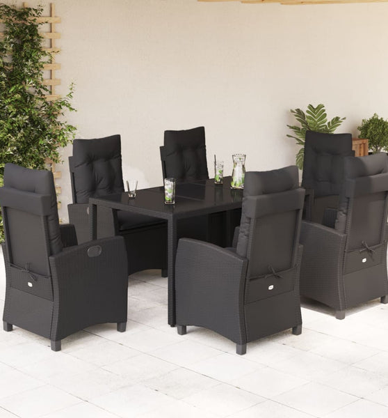 7-tlg. Garten-Essgruppe mit Kissen Schwarz Poly Rattan