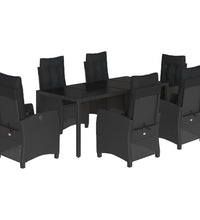 7-tlg. Garten-Essgruppe mit Kissen Schwarz Poly Rattan