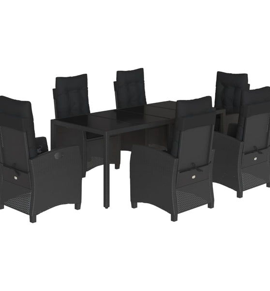 7-tlg. Garten-Essgruppe mit Kissen Schwarz Poly Rattan