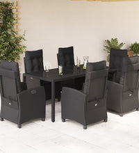 7-tlg. Garten-Essgruppe mit Kissen Schwarz Poly Rattan