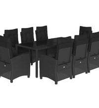 9-tlg. Garten-Essgruppe mit Kissen Schwarz Poly Rattan