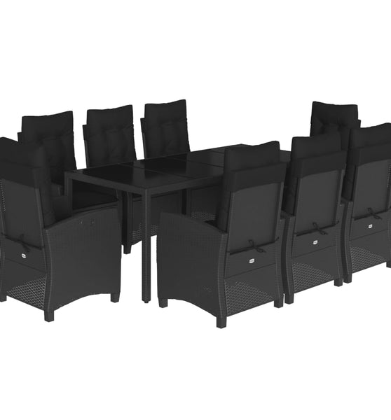 9-tlg. Garten-Essgruppe mit Kissen Schwarz Poly Rattan