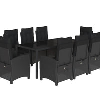 9-tlg. Garten-Essgruppe mit Kissen Schwarz Poly Rattan
