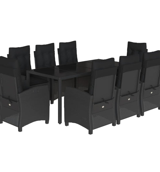 9-tlg. Garten-Essgruppe mit Kissen Schwarz Poly Rattan