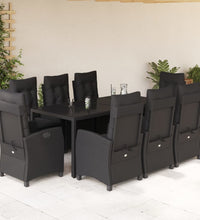 9-tlg. Garten-Essgruppe mit Kissen Schwarz Poly Rattan