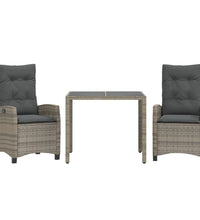 3-tlg. Garten-Essgruppe mit Kissen Grau Poly Rattan