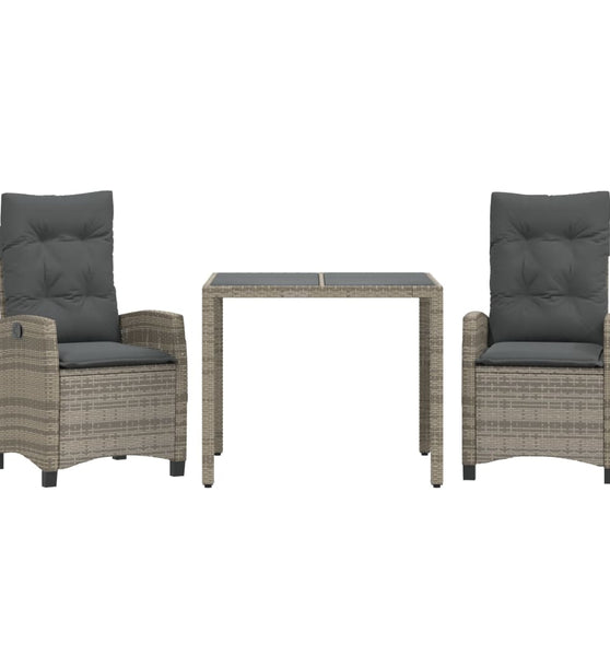 3-tlg. Garten-Essgruppe mit Kissen Grau Poly Rattan