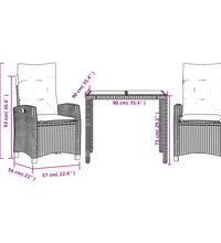 3-tlg. Garten-Essgruppe mit Kissen Grau Poly Rattan