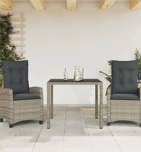 3-tlg. Garten-Essgruppe mit Kissen Grau Poly Rattan