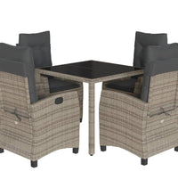 5-tlg. Garten-Essgruppe mit Kissen Grau Poly Rattan
