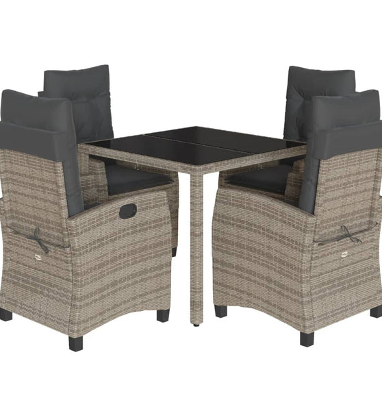 5-tlg. Garten-Essgruppe mit Kissen Grau Poly Rattan