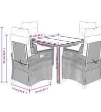 5-tlg. Garten-Essgruppe mit Kissen Grau Poly Rattan