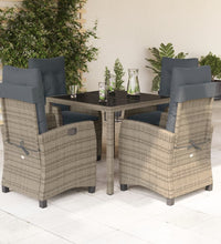 5-tlg. Garten-Essgruppe mit Kissen Grau Poly Rattan