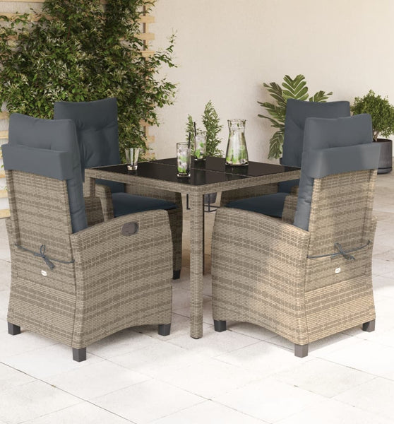 5-tlg. Garten-Essgruppe mit Kissen Grau Poly Rattan