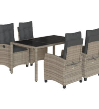 5-tlg. Garten-Essgruppe mit Kissen Grau Poly Rattan