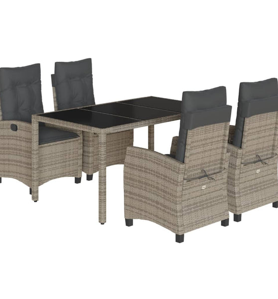 5-tlg. Garten-Essgruppe mit Kissen Grau Poly Rattan