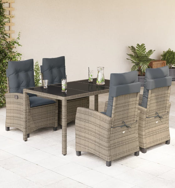 5-tlg. Garten-Essgruppe mit Kissen Grau Poly Rattan