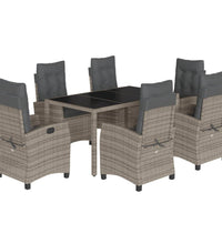 7-tlg. Garten-Essgruppe mit Kissen Grau Poly Rattan