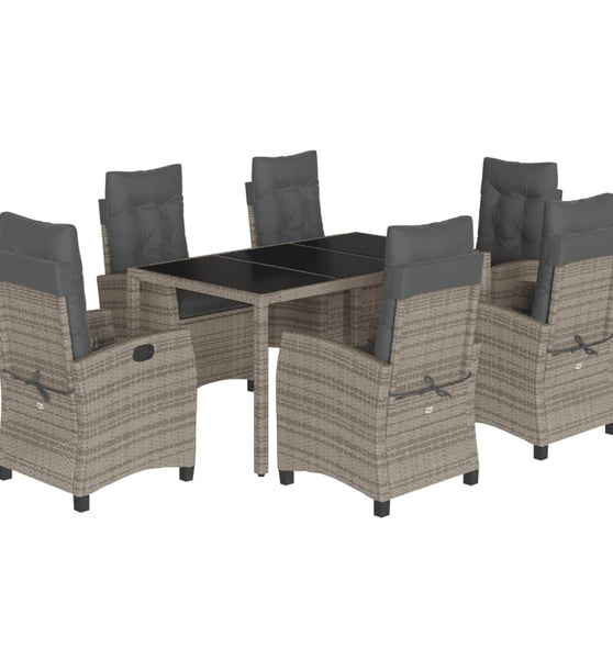 7-tlg. Garten-Essgruppe mit Kissen Grau Poly Rattan