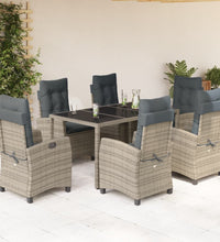 7-tlg. Garten-Essgruppe mit Kissen Grau Poly Rattan