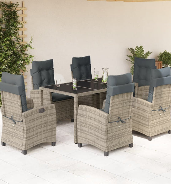7-tlg. Garten-Essgruppe mit Kissen Grau Poly Rattan