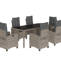 7-tlg. Garten-Essgruppe mit Kissen Grau Poly Rattan