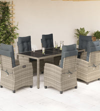 7-tlg. Garten-Essgruppe mit Kissen Grau Poly Rattan