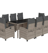 9-tlg. Garten-Essgruppe mit Kissen Grau Poly Rattan