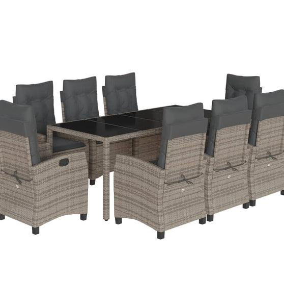 9-tlg. Garten-Essgruppe mit Kissen Grau Poly Rattan