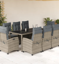 9-tlg. Garten-Essgruppe mit Kissen Grau Poly Rattan