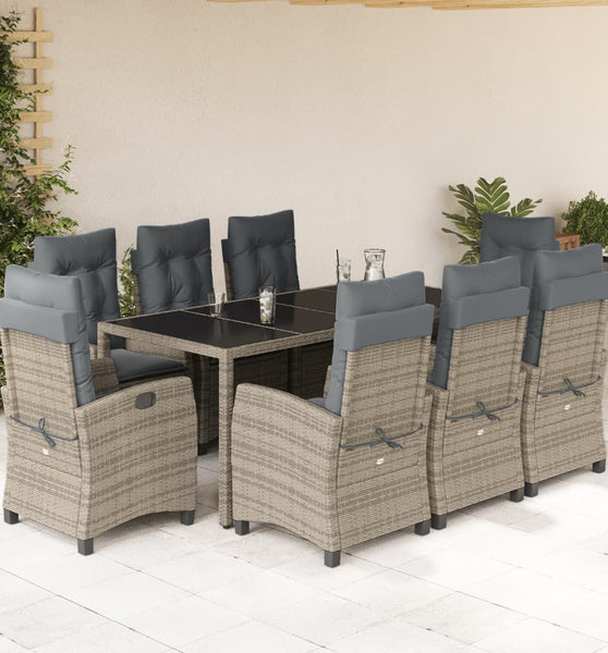 9-tlg. Garten-Essgruppe mit Kissen Grau Poly Rattan