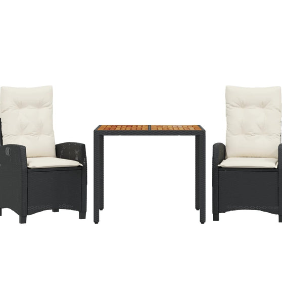 3-tlg. Garten-Essgruppe mit Kissen Schwarz Poly Rattan