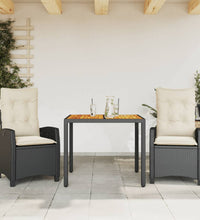 3-tlg. Garten-Essgruppe mit Kissen Schwarz Poly Rattan