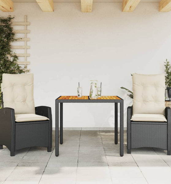 3-tlg. Garten-Essgruppe mit Kissen Schwarz Poly Rattan
