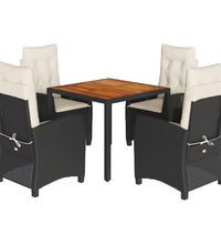 5-tlg. Garten-Essgruppe mit Kissen Schwarz Poly Rattan