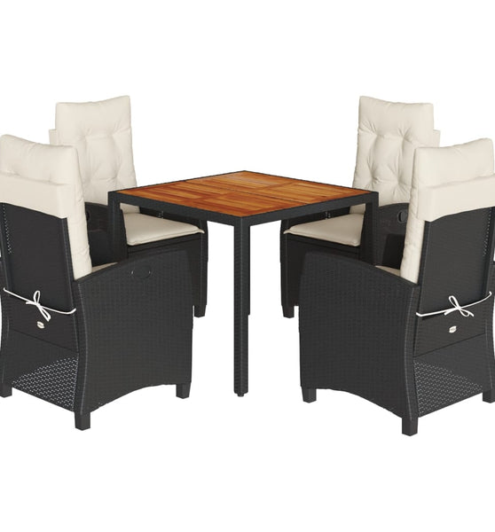 5-tlg. Garten-Essgruppe mit Kissen Schwarz Poly Rattan